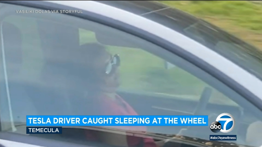 Tesla driver apparently asleep at the wheel on California freeway
