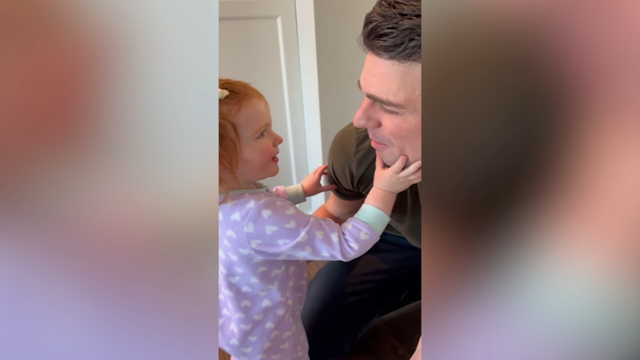 Greg Dutra's daughter adorably confused after he shaves beard