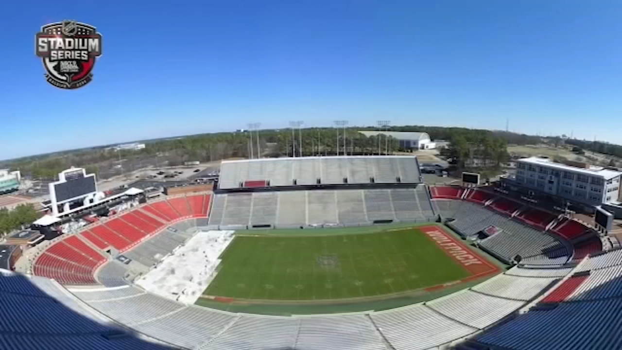 Rink setup starts for Carolina Hurricanes Stadium Series game