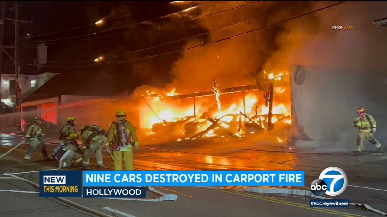 9 cars destroyed in raging carport fire in Hollywood