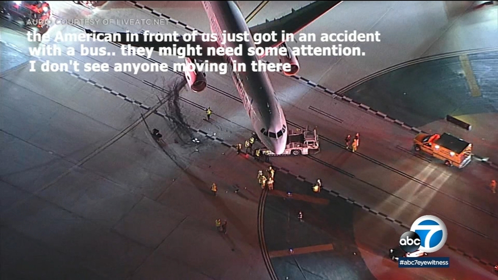 4 hospitalized after jet and bus collide on taxiway at LAX