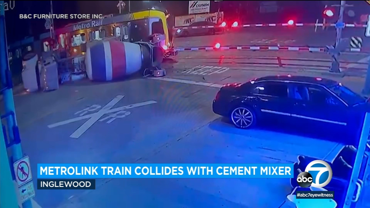 Video shows Metro train smash into concrete truck in Inglewood