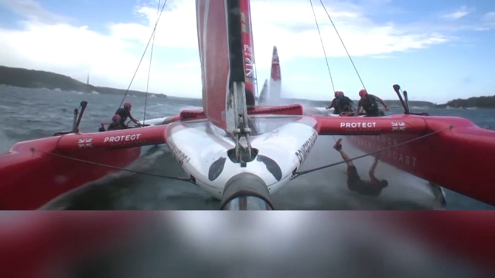 Dramatic moment Great Britain's Matt Gotrel falls overboard F50