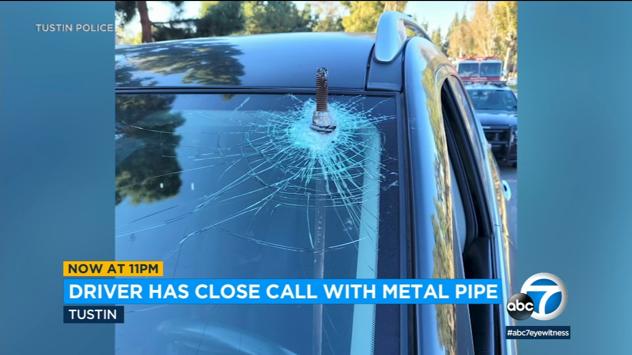 Driver in Tustin survives close call with metal bolt through window