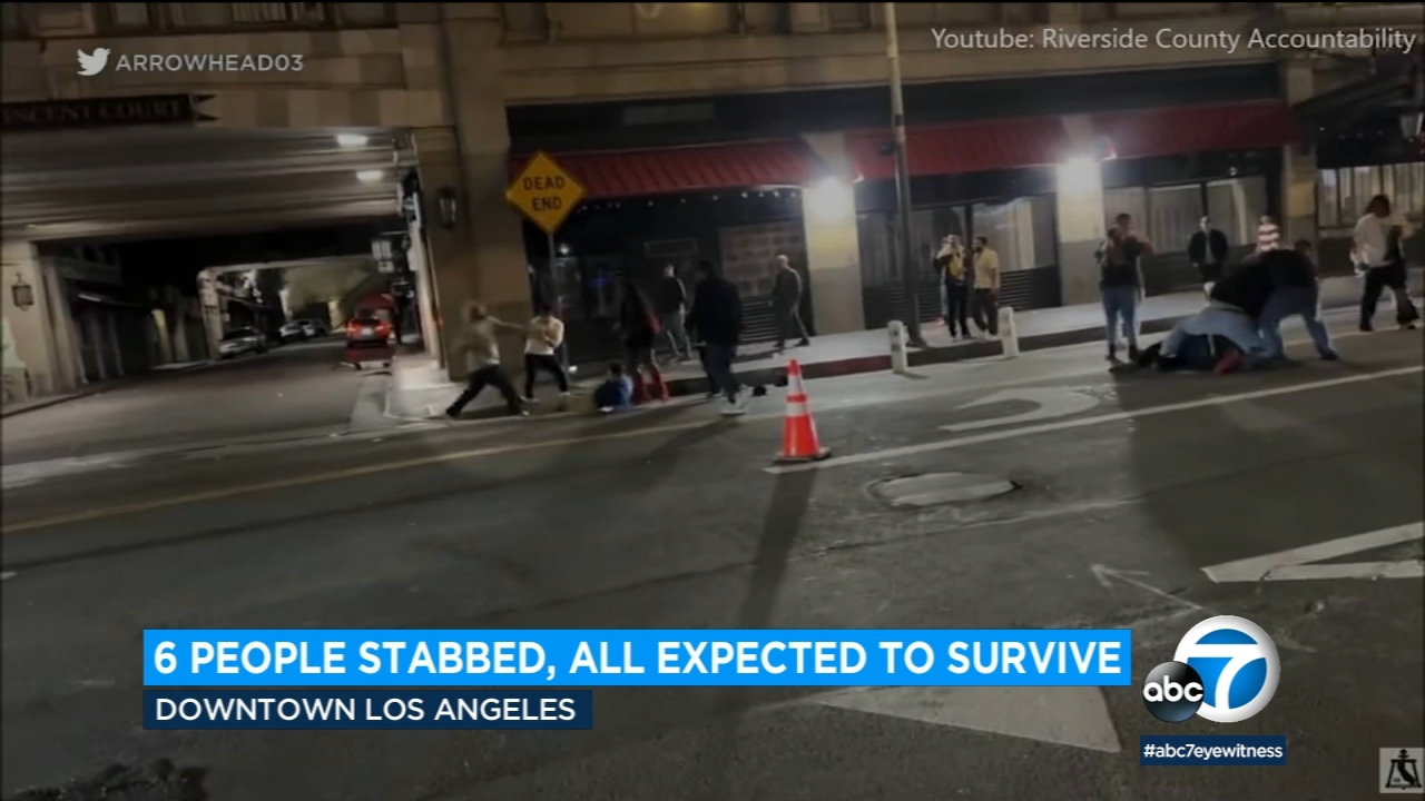6 hospitalized after being stabbed in downtown LA melee