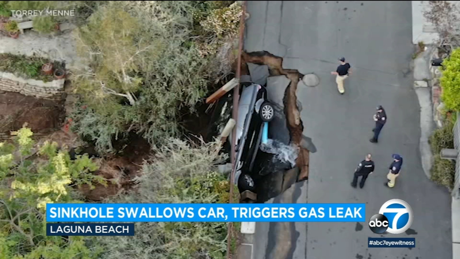Sinkhole swallows Range Rover in Laguna Beach, triggers gas leak ABC7