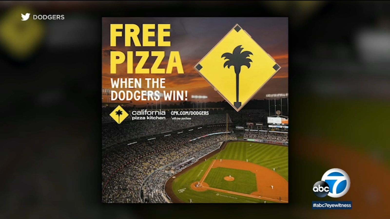 Dodger promotions California Pizza Kitchen offering free 7inch pizzas