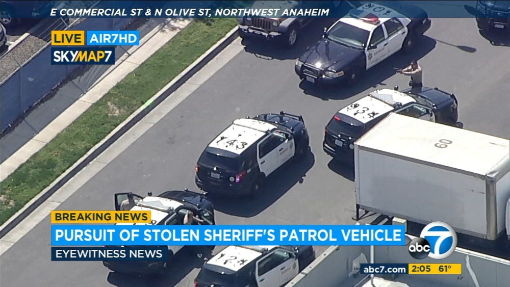 Suspect steals LASD vehicle, flees at high speeds to OC