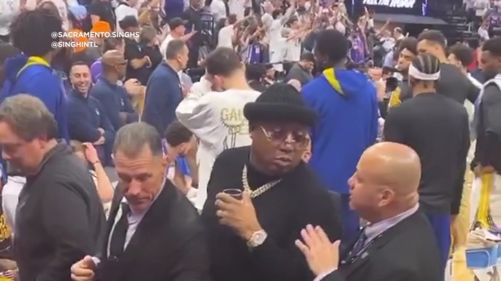 Warriors fans supportive of E40 at Mondays Game 2 watch party Warriors fans supportive of E40 at Mondays Game 2 watch party