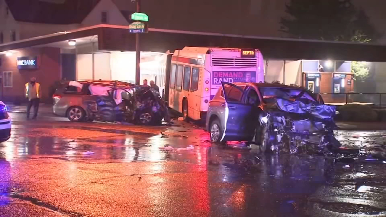 Stolen car, minivan, SEPTA bus involved in chain-reaction crash in Philadelphia's Lawndale section