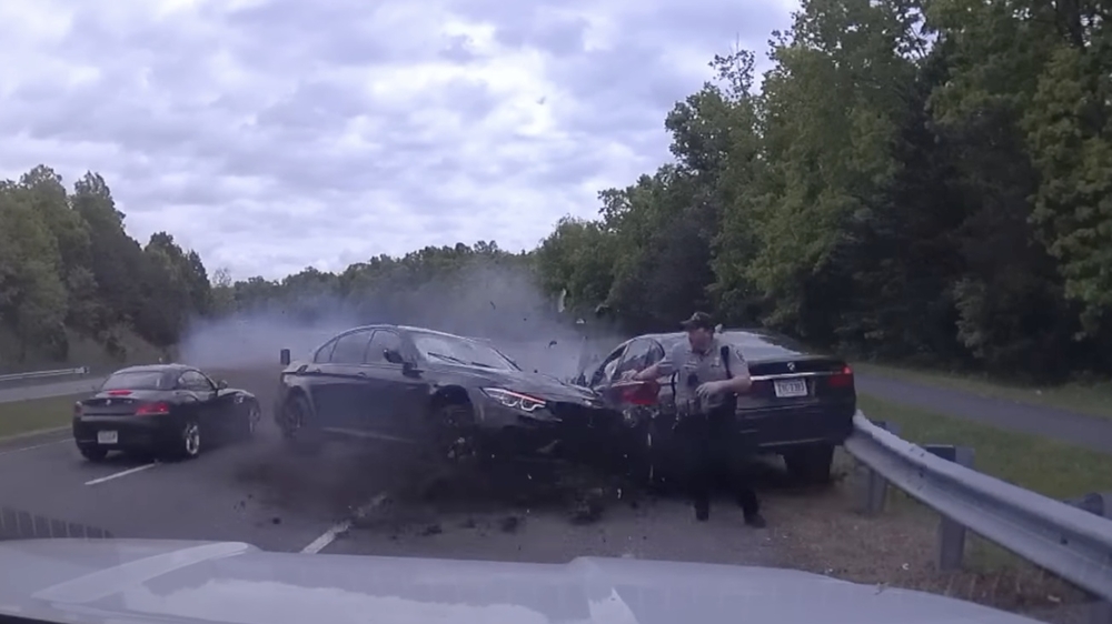 Video shows Virginia police officer's close call during traffic stop
