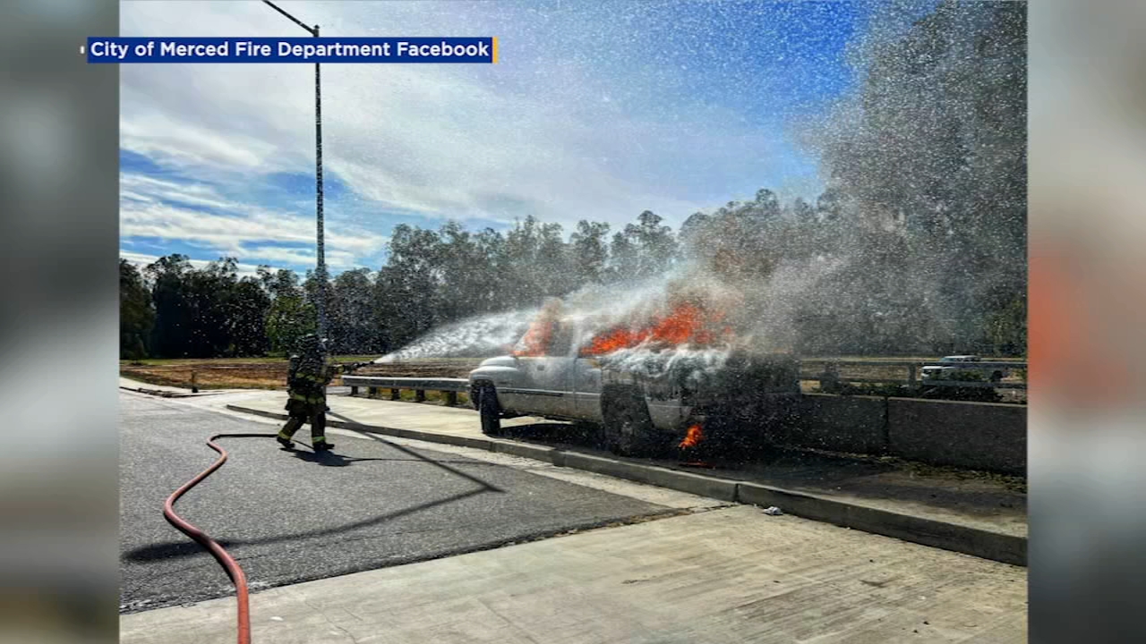 Man hospitalized with burns after truck catches on fire in Merced
