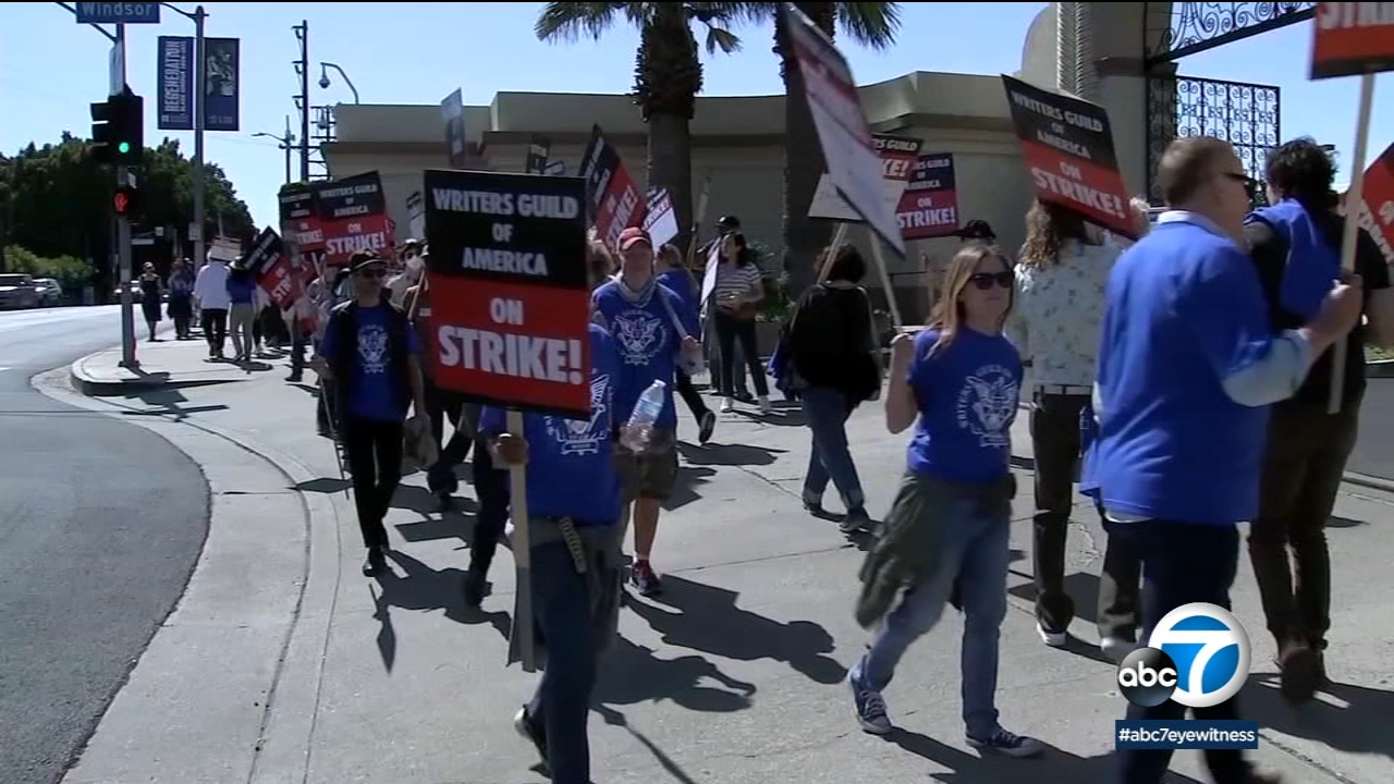 WGA members joined by other unions in show of solidarity during strike