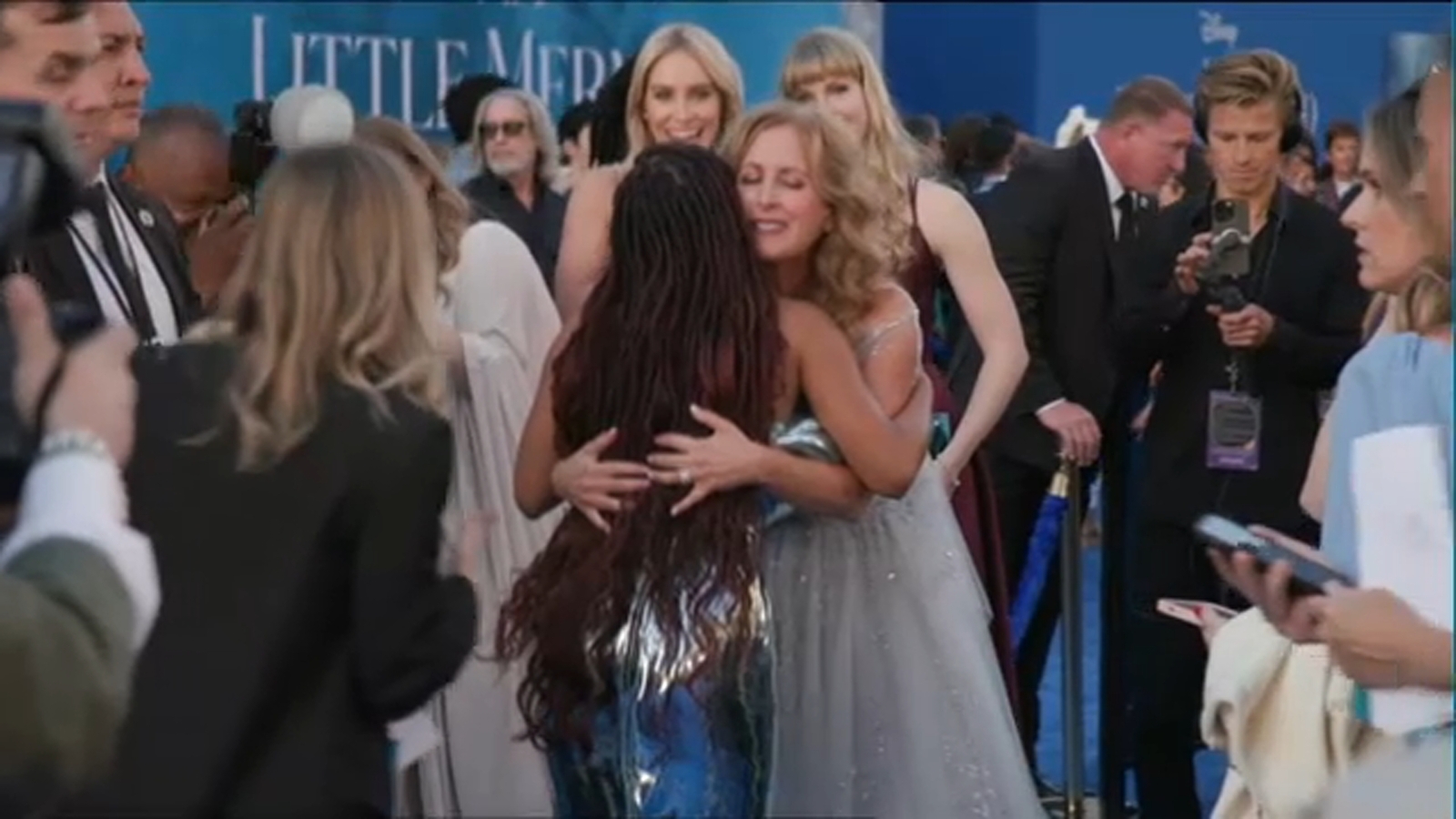 2 generations of Little Mermaids meet up on blue carpet at liveaction film premiere