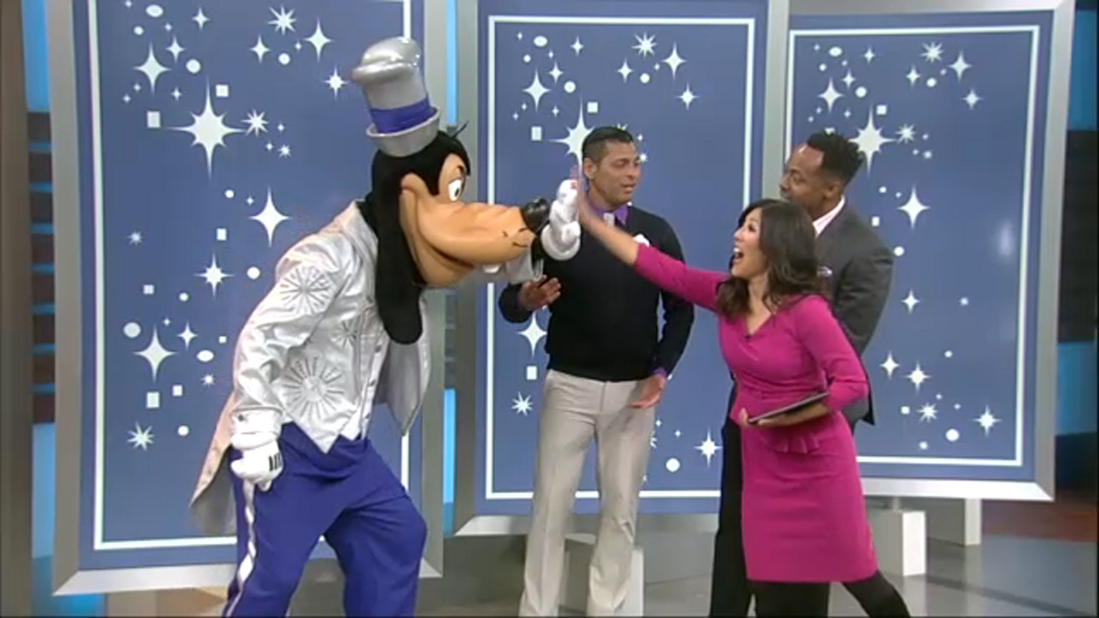 Goofy stops by ABC7 News to share exciting news about Disney 100th celebration