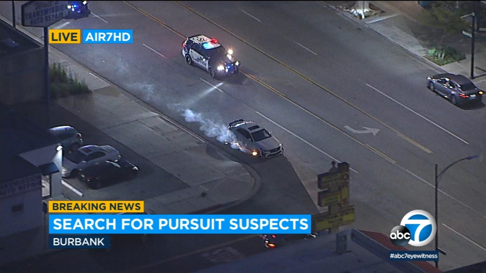 2 suspects on the run after Burbank police pursuit ends with tire deflating sending sparks flying 2 suspects on the run after Burbank police pursuit ends with tire deflating sending sparks flying