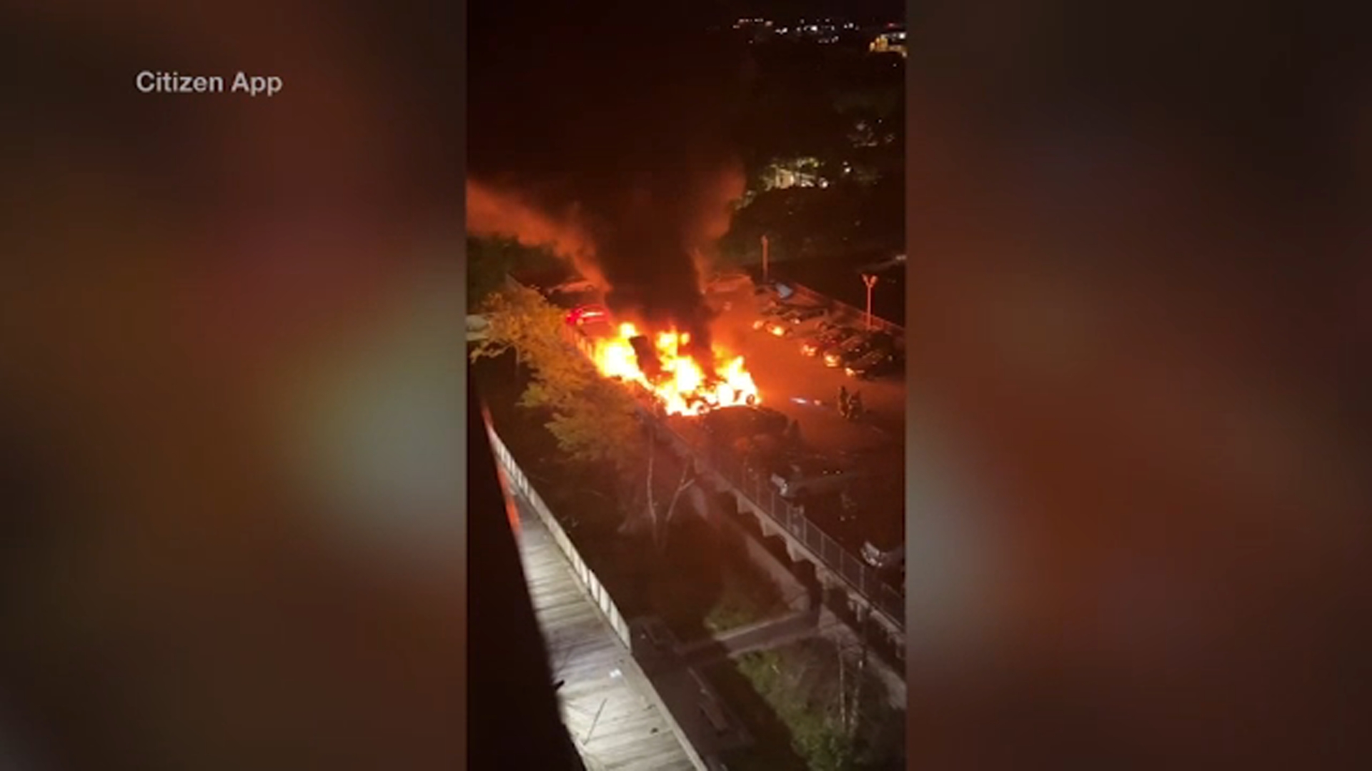 Explosive fire engulfs roof of parking garage in Brooklyn