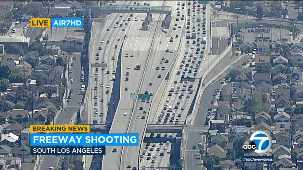 Shooter opens fire on police on 110 Freeway in South LA