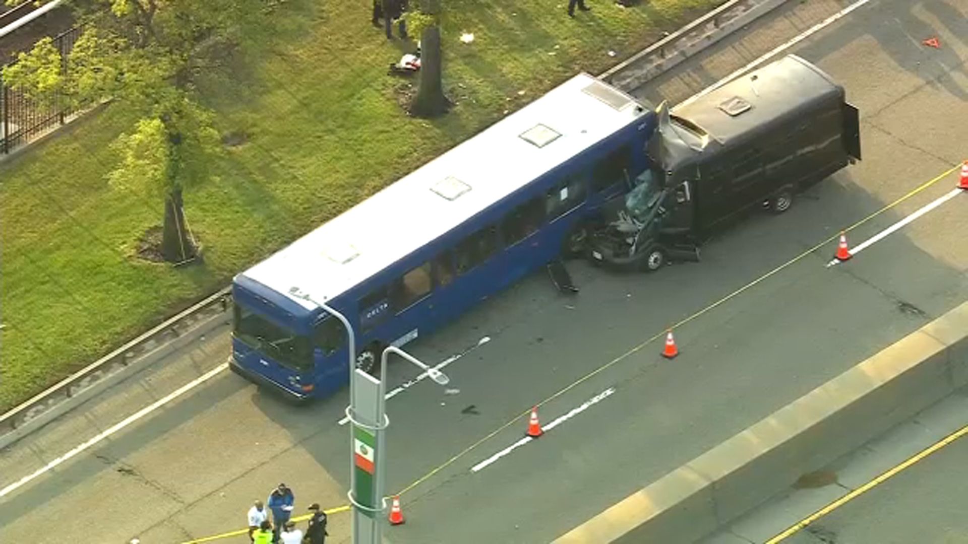 Van crashes into Delta Airlines bus at JFK Airport