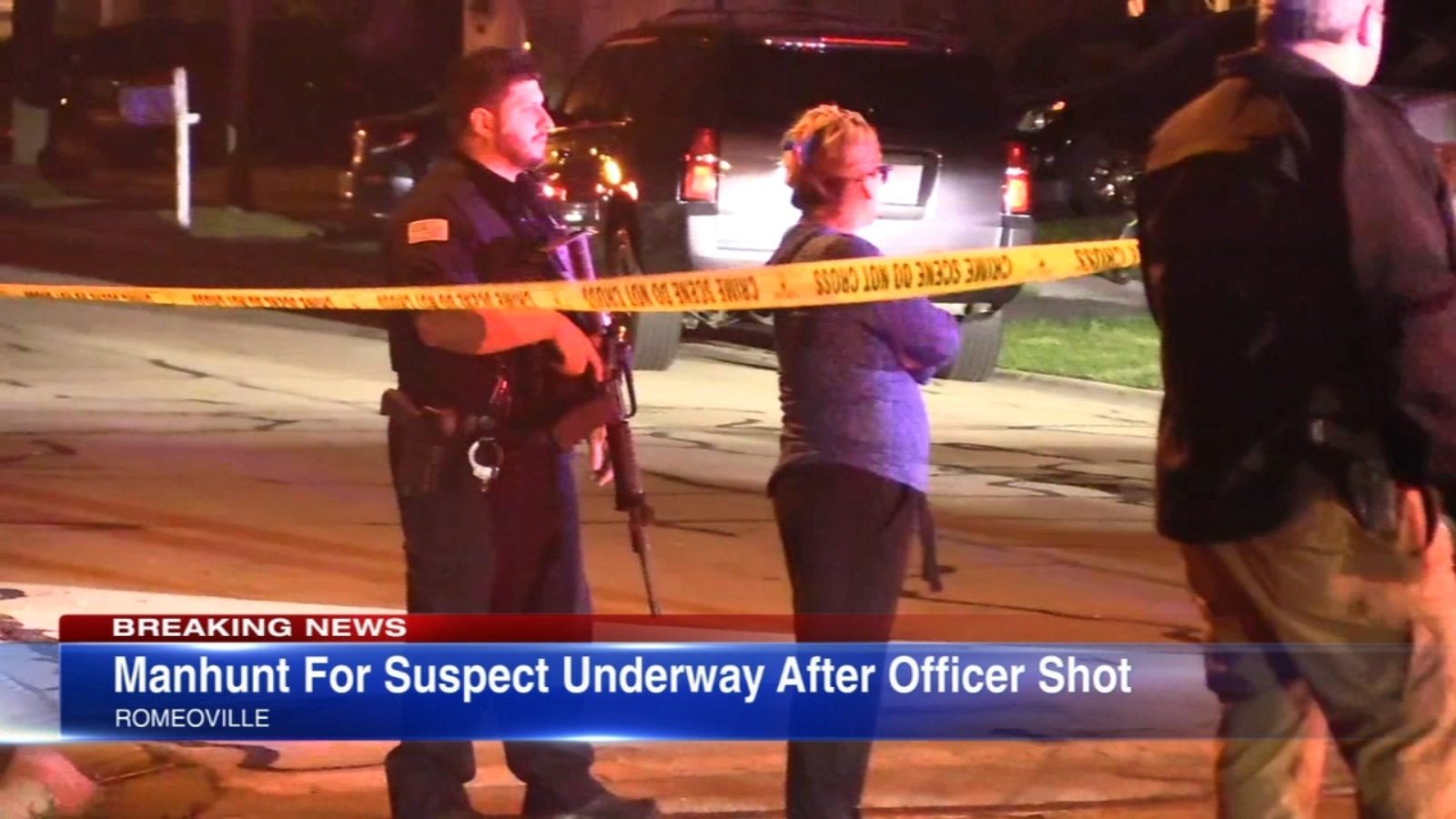 Romeoville police officer wounded in shooting Manhunt underway for suspect Romeoville police officer wounded in shooting Manhunt underway for suspect