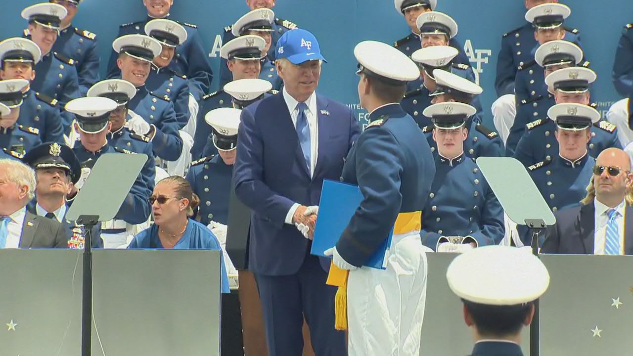 Biden 'fine' after falling at US Air Force Academy graduation ceremony