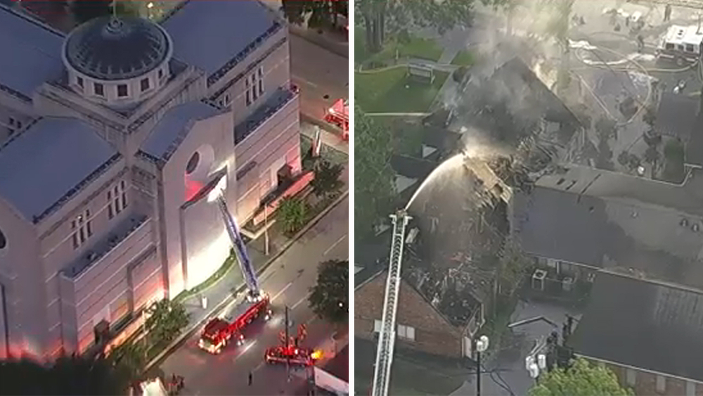 Fire destroys roof of church in Dickinson as firefighters battle smoke
