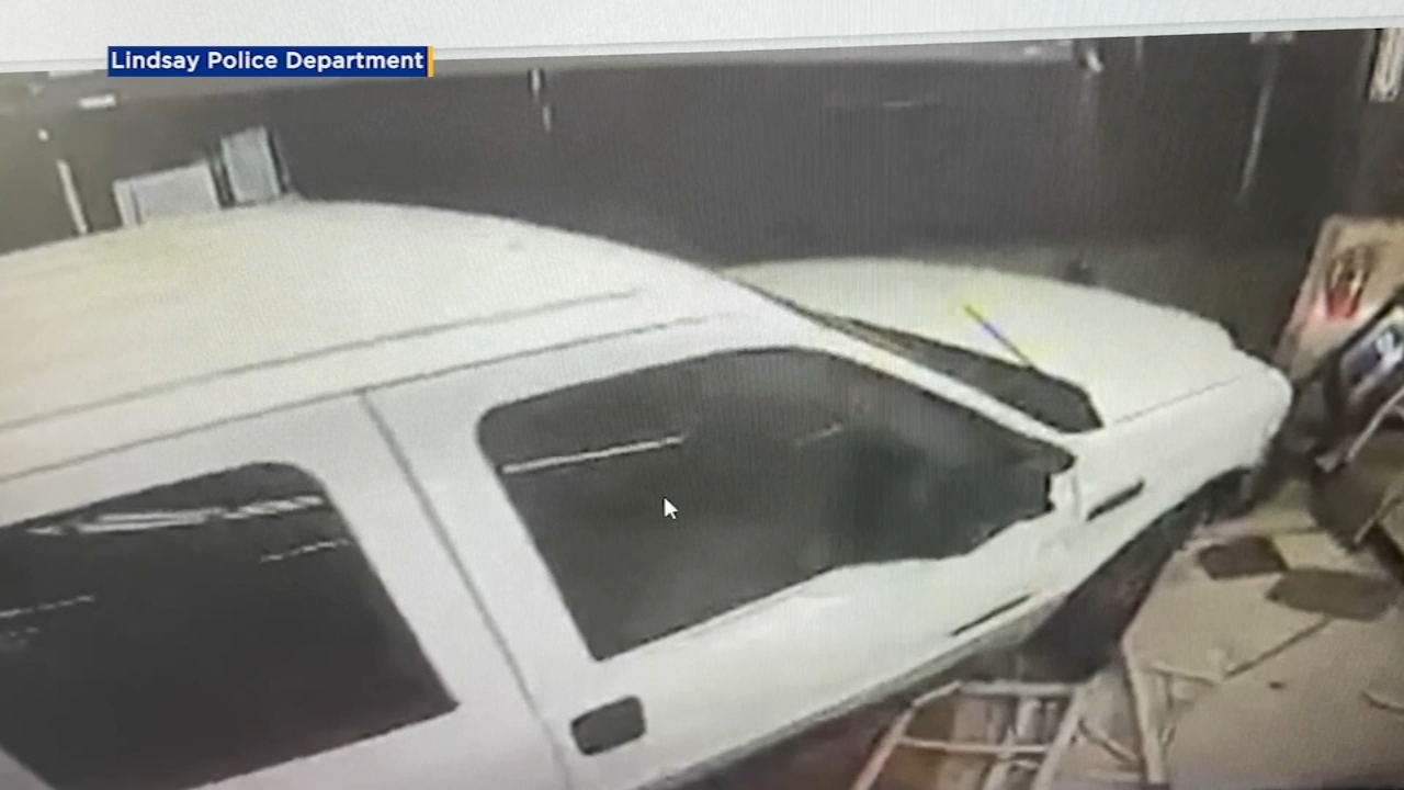 Police looking for suspects after crashing stolen truck into Rite Aid in Lindsay