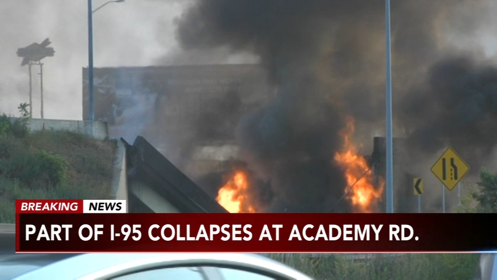 Portion of I-95 collapses after tanker fire burns under overpass