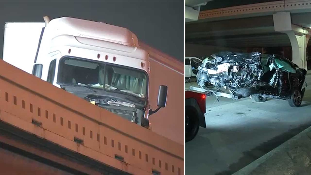 Wrong-way driver falls 18 feet off 290 after crash with big rig: HPD