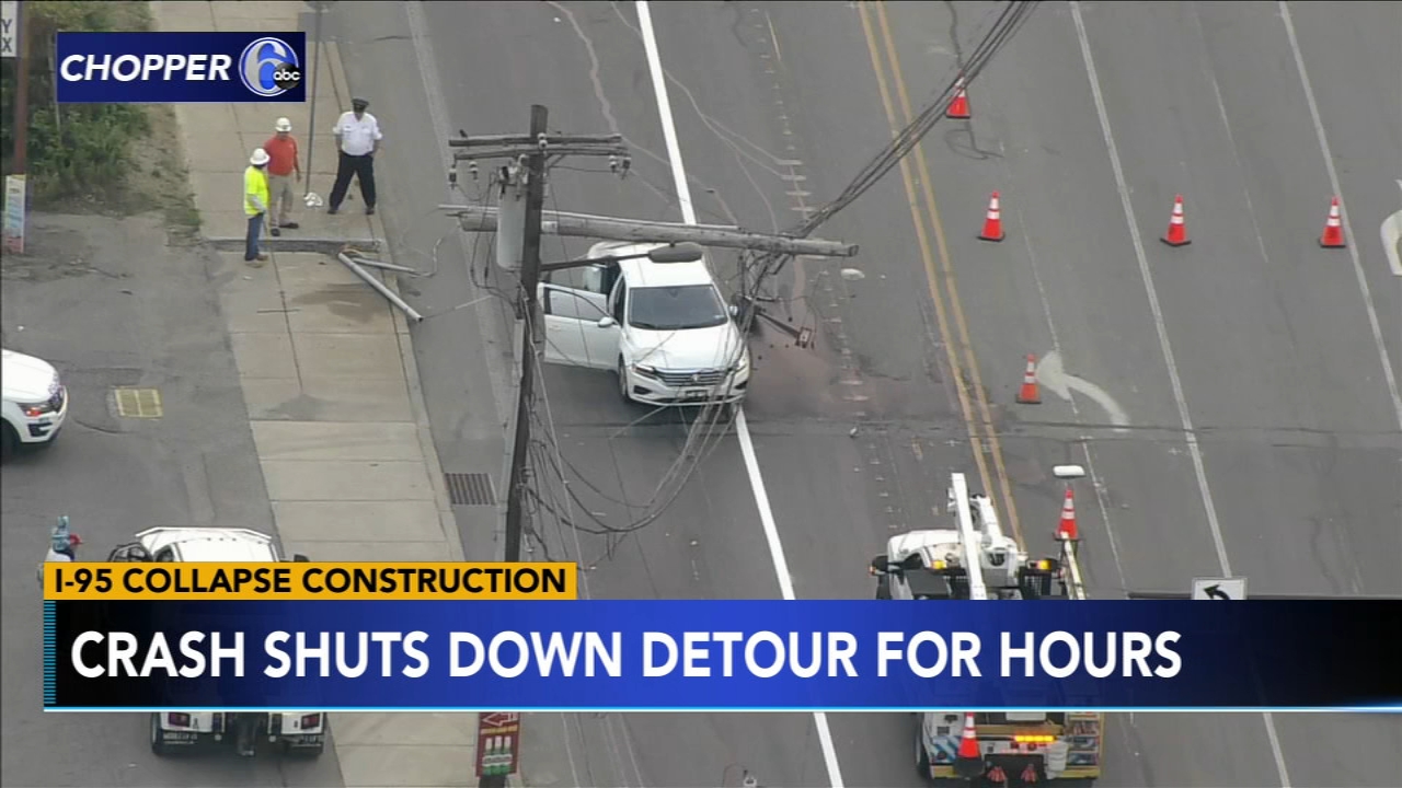 I-95 detour reopens after crash involving pole on car