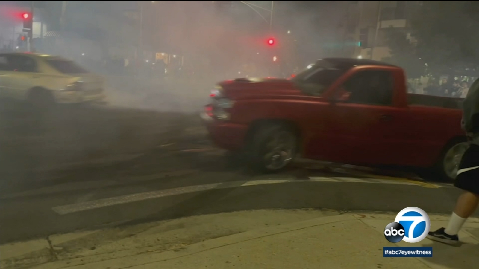 Pickup truck slams against curb during street takeover in South LA ...