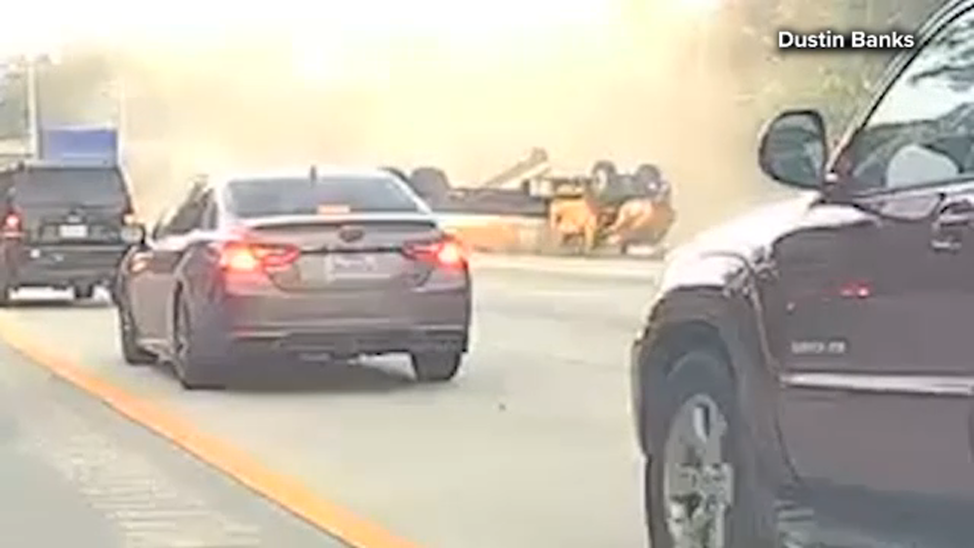 Box truck overturns on North Freeway in Montgomery County