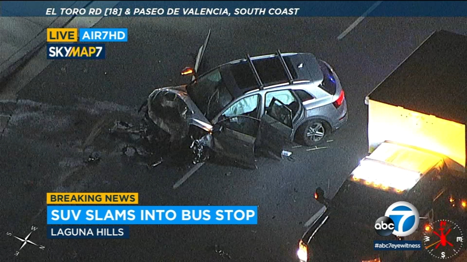 4 injured after wrongway driver crashes into bus stop in Laguna Hills