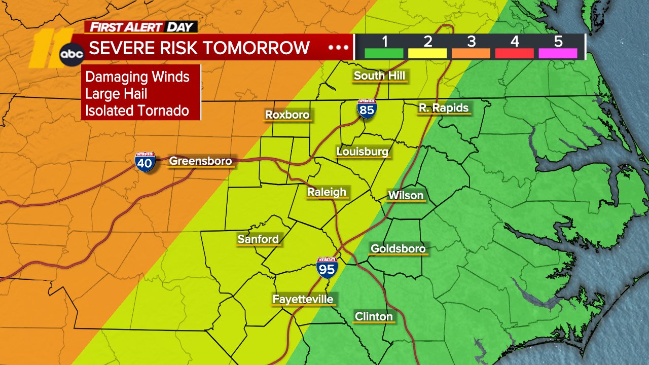 Timeline Severe weather could impact Triangle Monday; Damaging winds