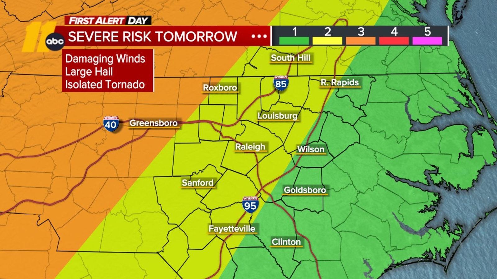 First Alert Day | Level 2 risk of severe weather that could impact Triangle; Damaging winds, hail, isolated tornado possible - Vimarsana News