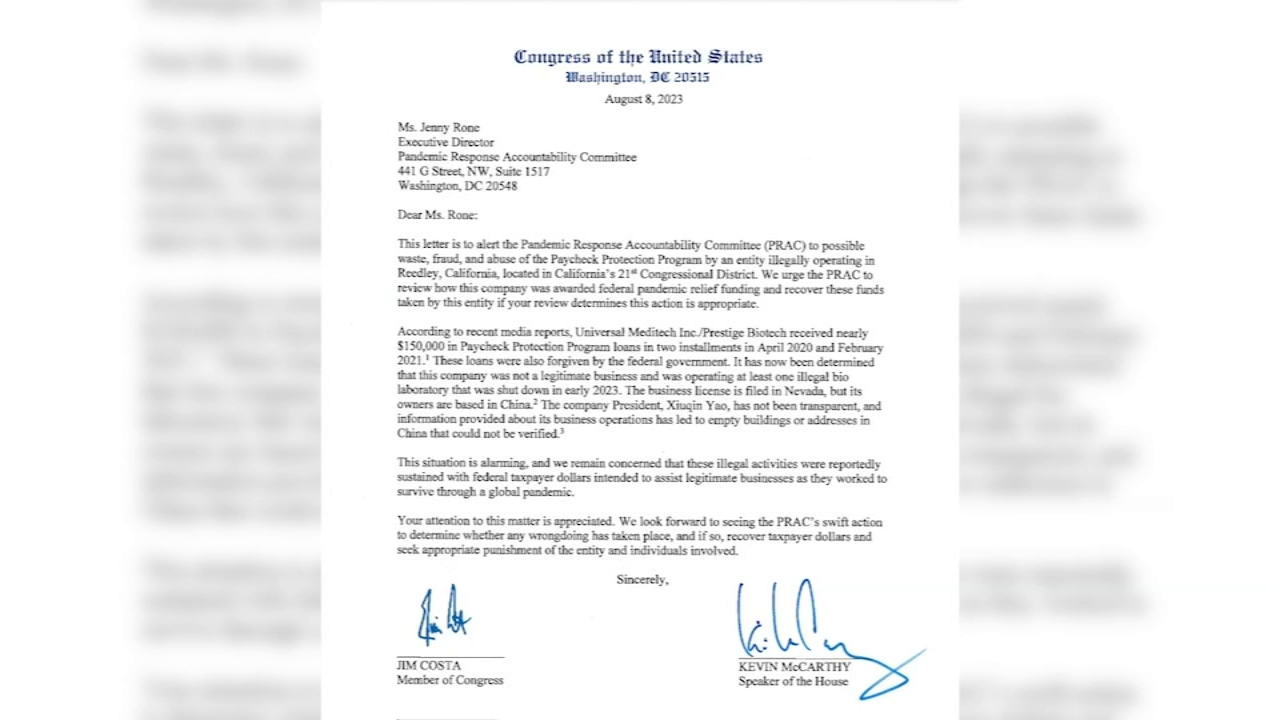 Valley congressmen call for investigation into PPP loans given to Reedley lab's company
