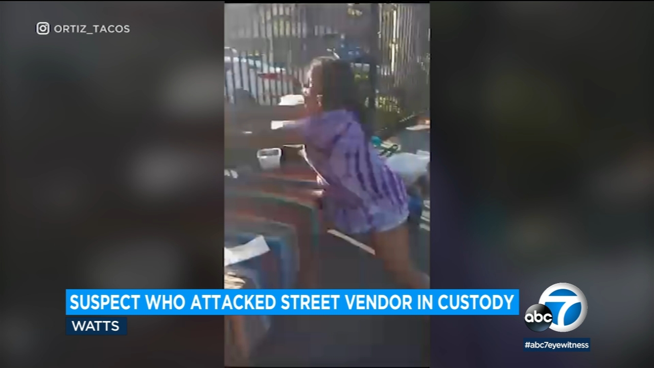 Woman arrested in assault caught on video at Watts taco stand