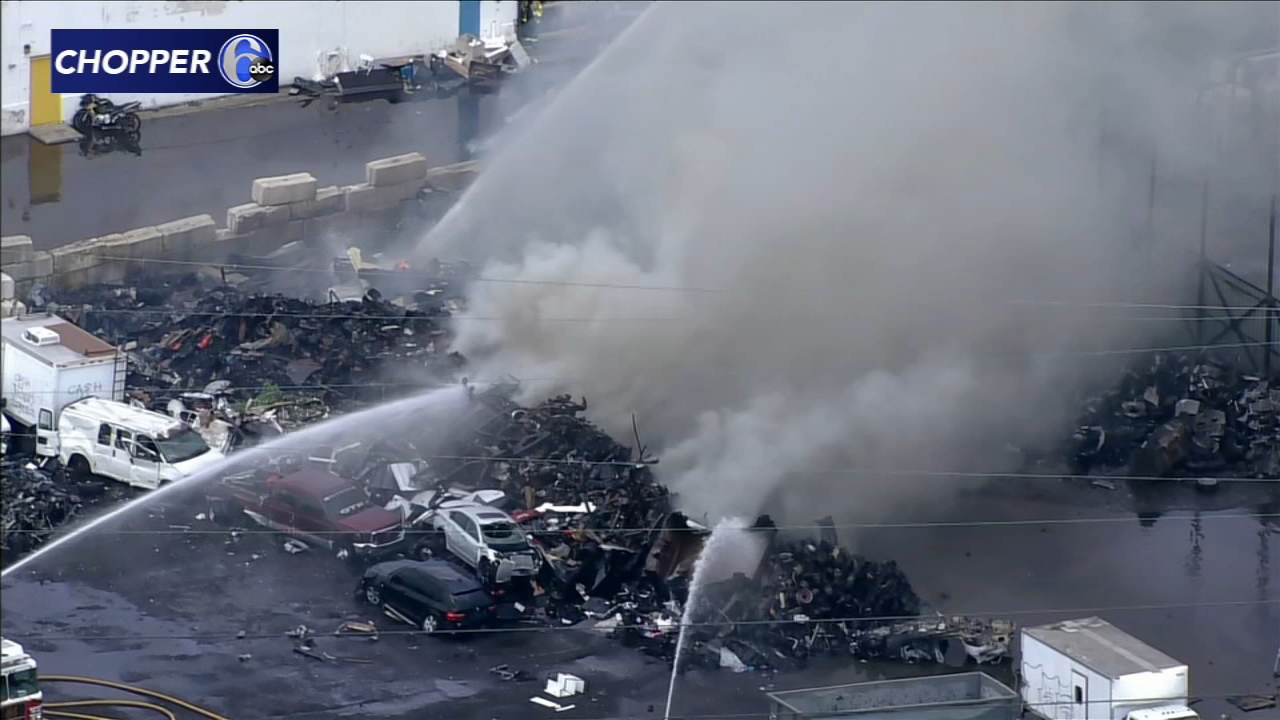 Chopper 6 over junkyard fire in Philadelphia