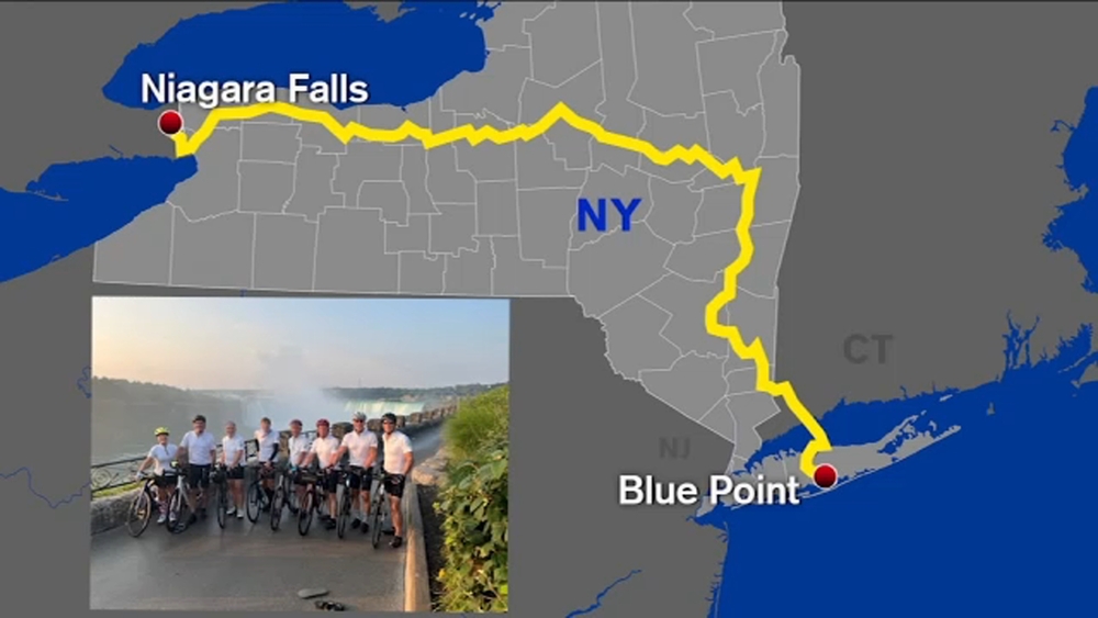 Cyclists bike across NY state to raise money for seeing eye dogs