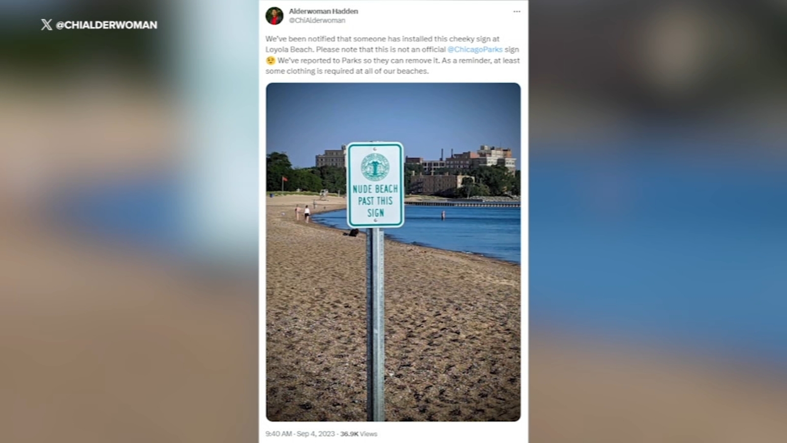 Chicago Park District removes 'nude beach' sign from Loyola Beach in Rogers Park  - ABC7 Chicago