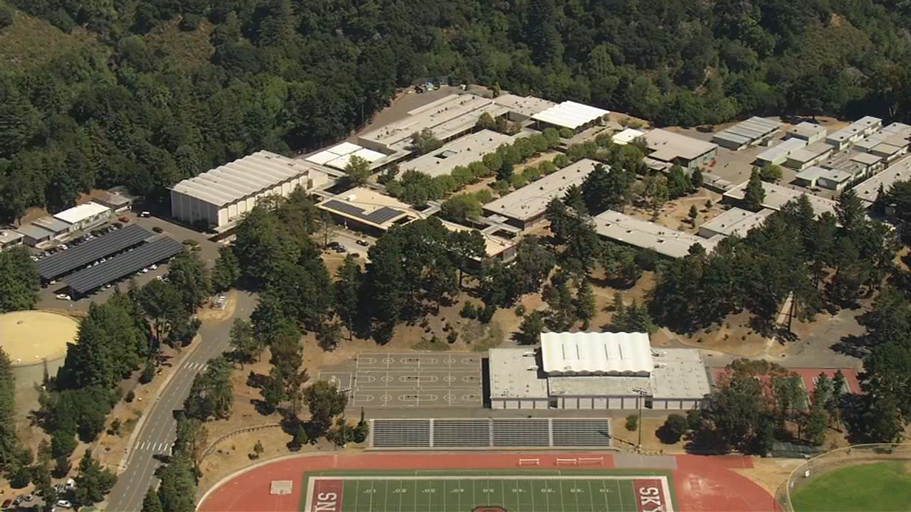 This is a SKY7 image of Skyline High School in Oakland, Calif. after report of shots fired on Tuesday, Sept. 5, 2023.
