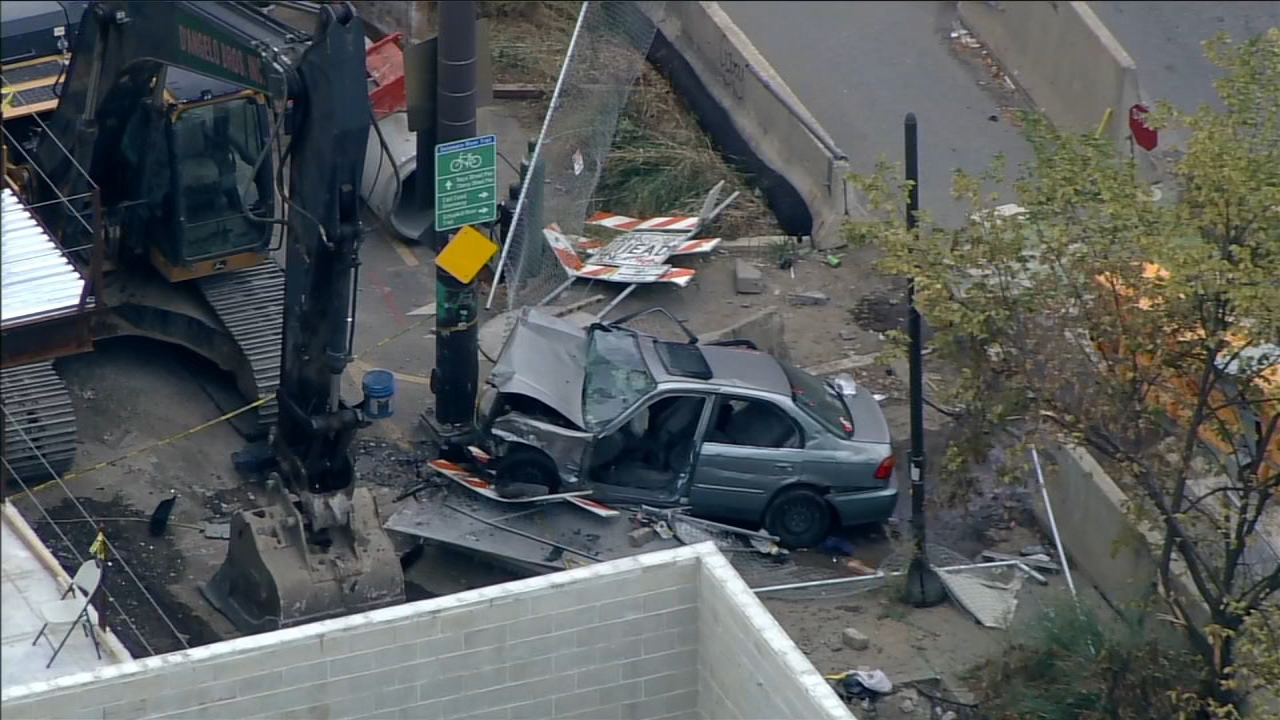 1 dead, at least 1 injured after car crashes into construction site in Philadelphia