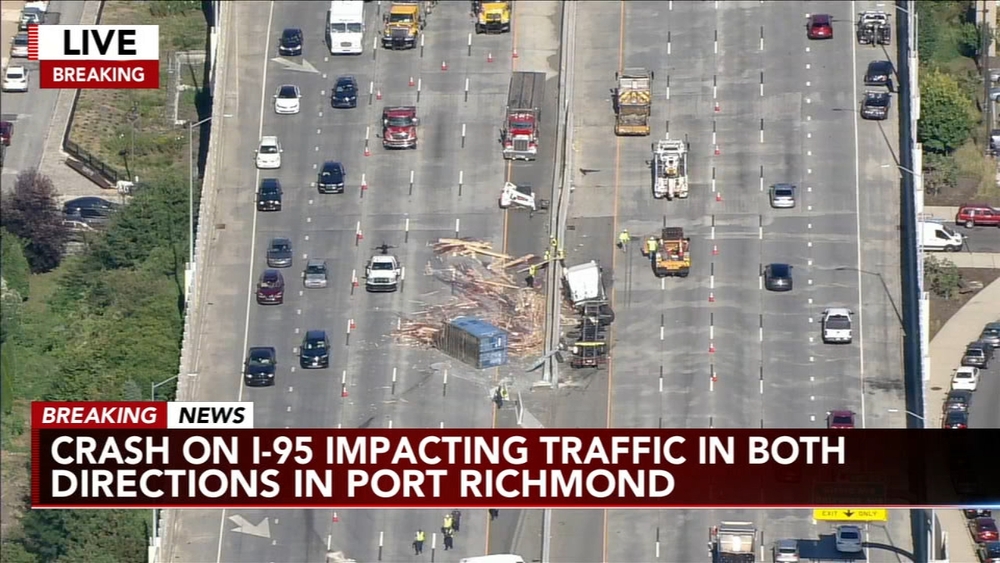 Tractor-trailer crash snarls traffic on I-95 in Port Richmond