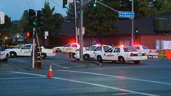 A heavy police presence surrounds the quarry.