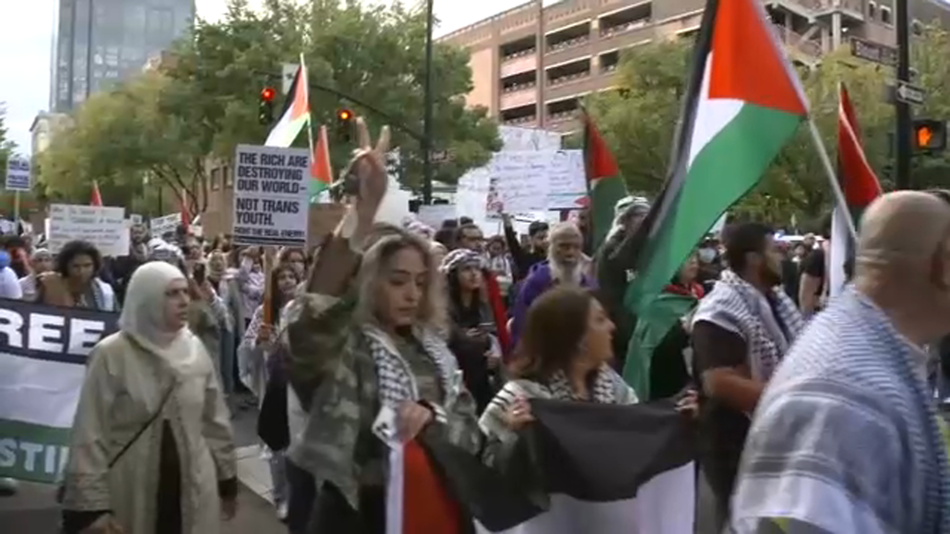 Demonstrators rally in Moore Square in support of Palestinians