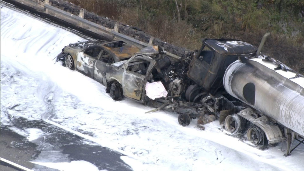 Chopper 6 video of tanker truck crash on Pa. Turnpike
