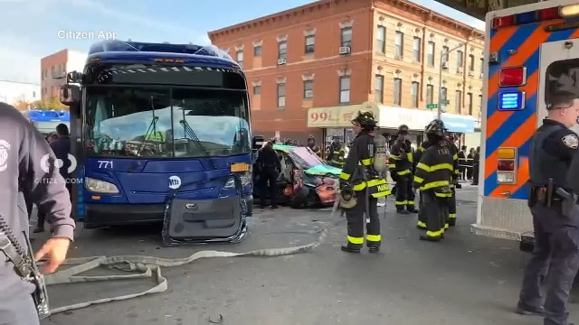 At least 7 injured after car, 2 buses involved in crash in Brooklyn