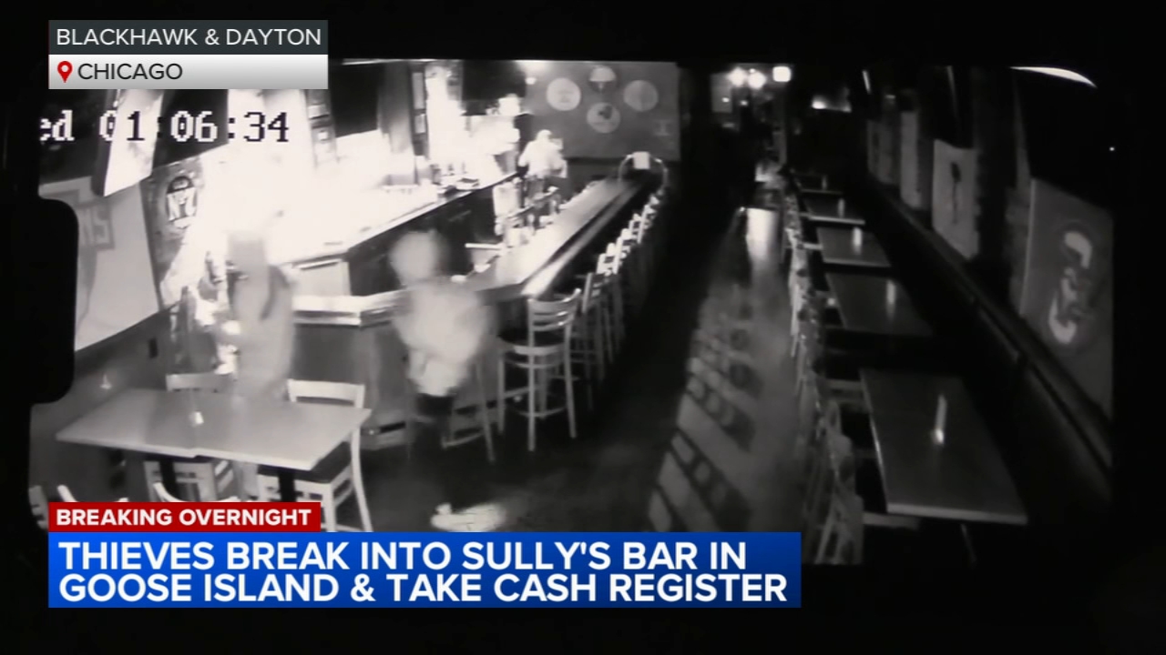 Video shows thieves break into bar in Goose Island
