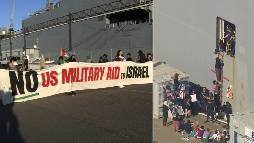 Protest at Port of Oakland over potential US aid to Israel