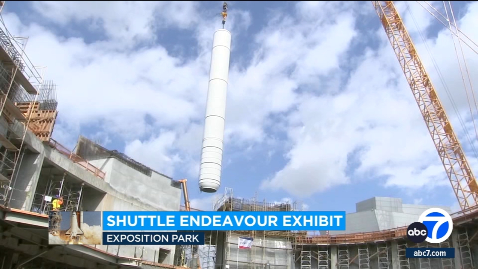 Space Shuttle Endeavours rockets moved into place to prepare for permanent exhibit